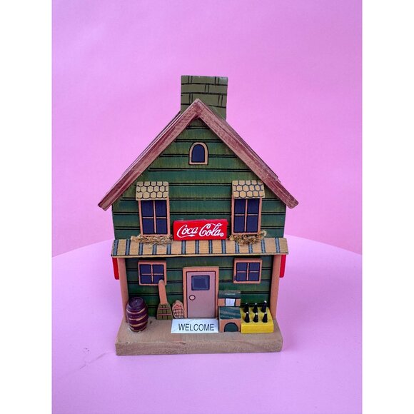 Coca-Cola Miniature Wooden Collectible Coaster Set Building Village Town - Picture 7 of 7